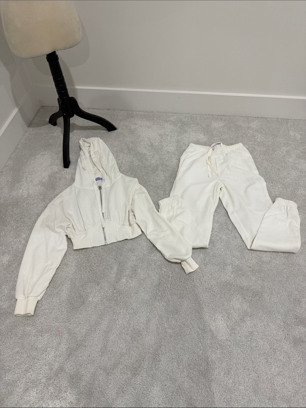 Cropped Cream Hoodie & Jogger Set - Women's Track Pants & Joggers